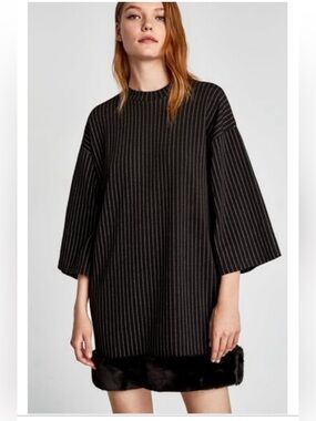 New! Zara small loose fit striped faux fur hem dress.